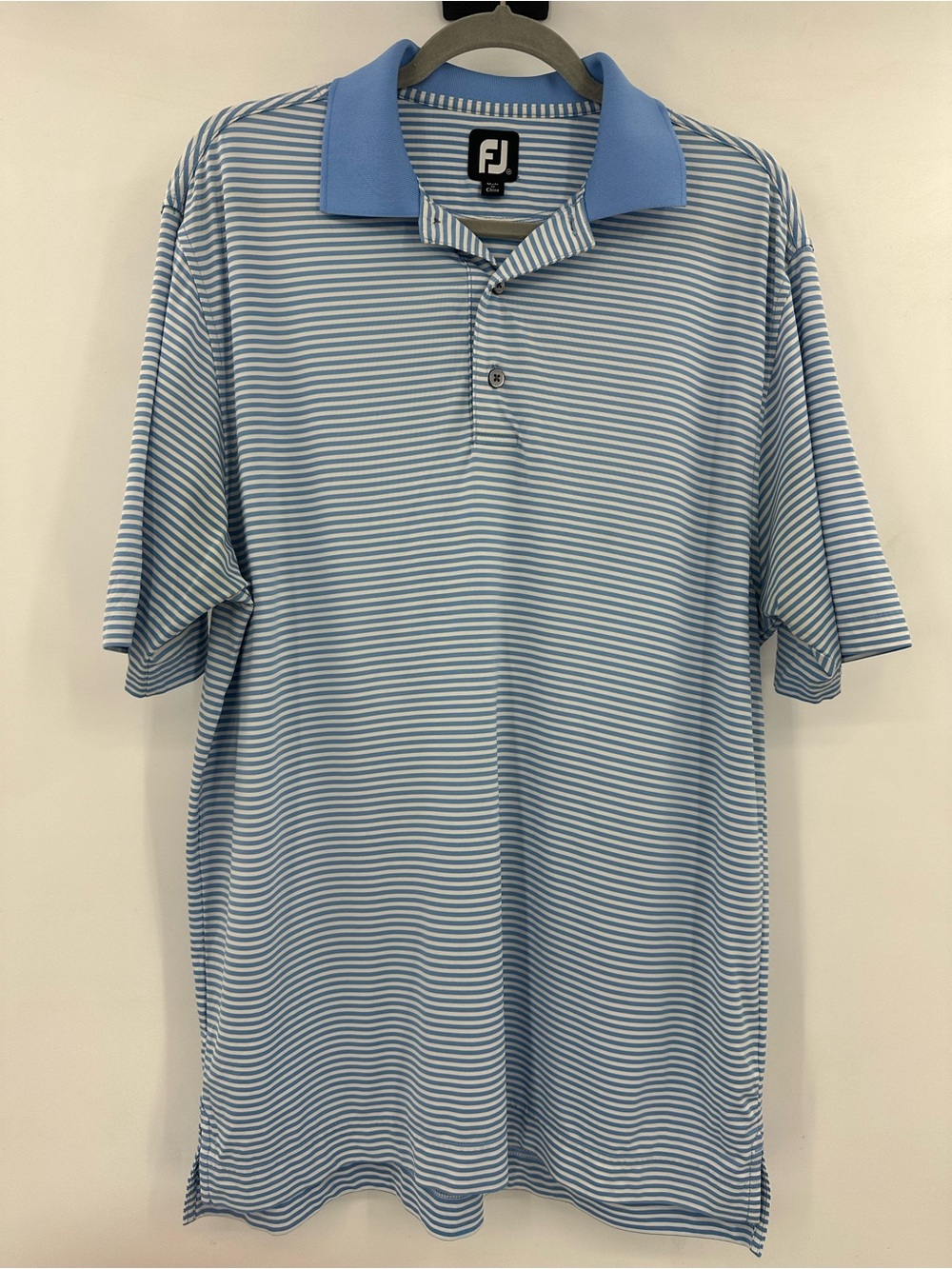 FootJoy Men’s Blue & White Thin-Stripe Golf Polo